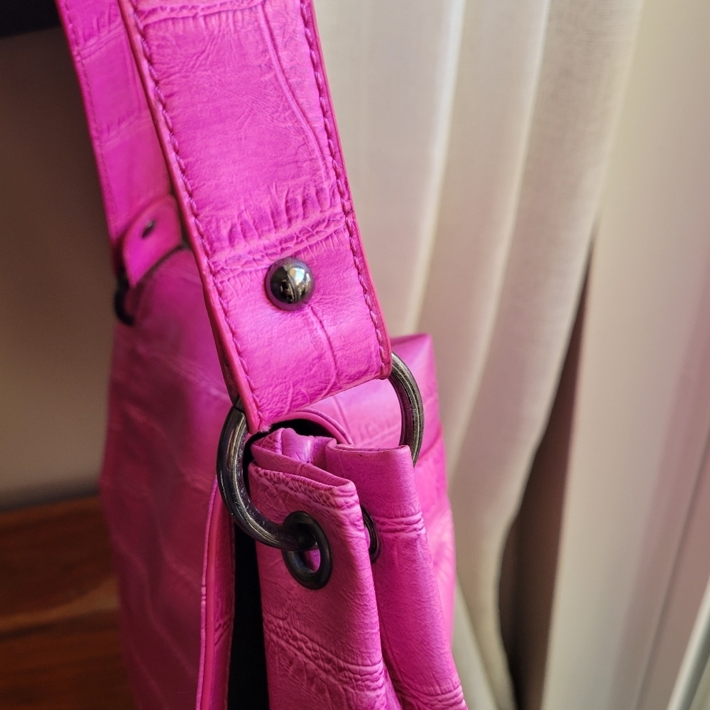 BCBGENERATION Jumbo Purple Black Tote Bag Zipper / Pockets Snap Button Medium - Picture 11 of 12